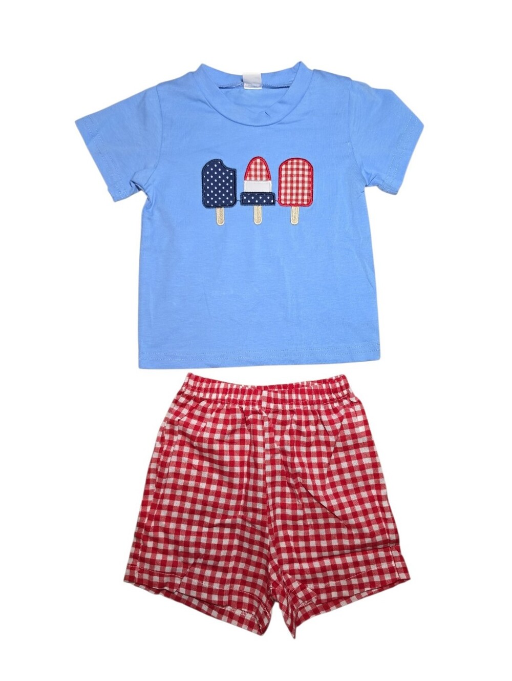 Kids Blue Popsicle Tee & Red Gingham Shorts Outfit Set - 12 Months